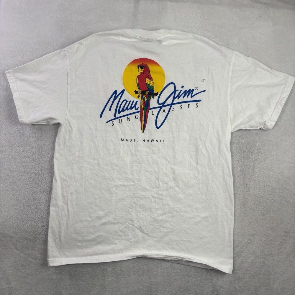 Y2K Hanes Maui Jim Sunglasses White Short Sleeve Graphic Promo Shirt Men's LG